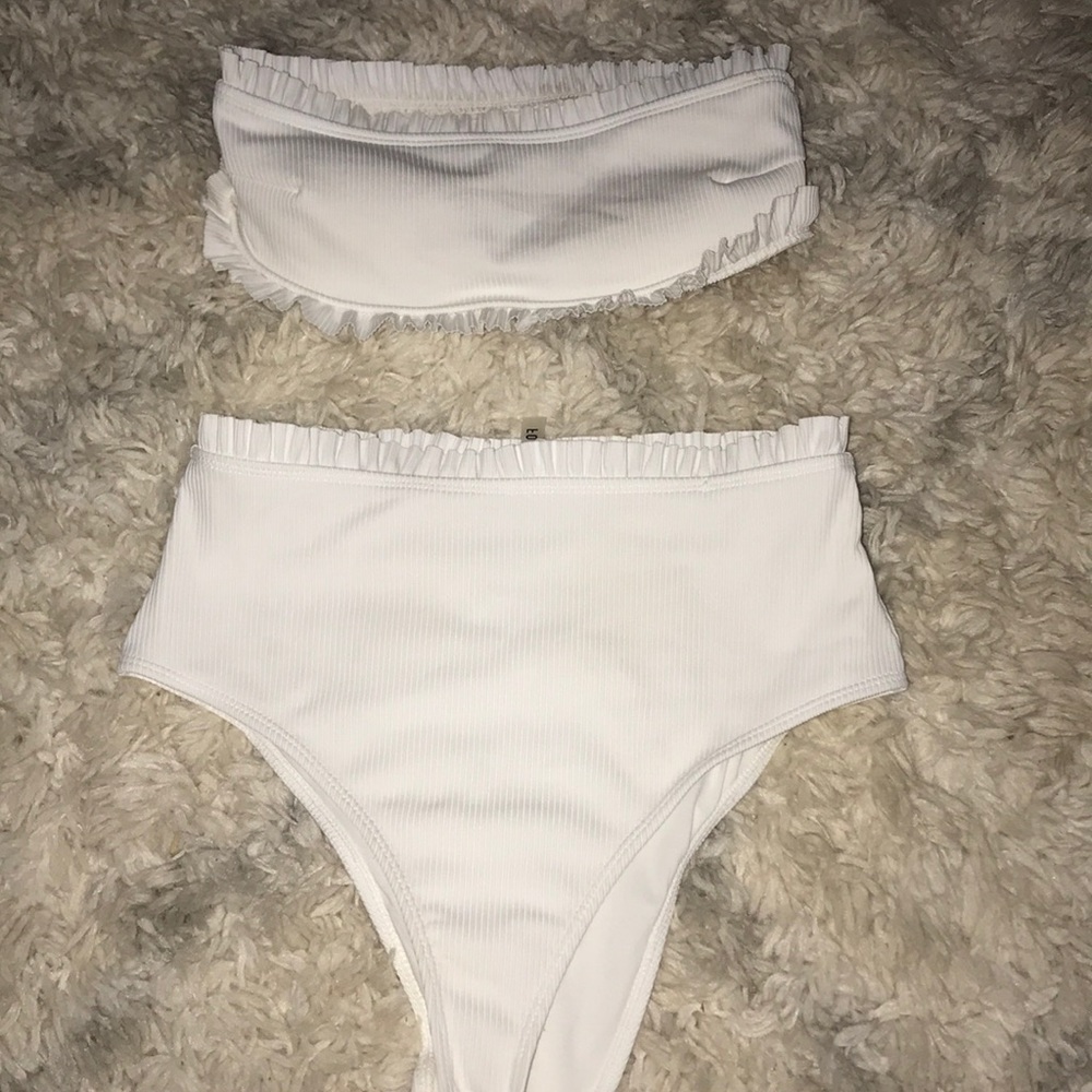 High waisted white ruffle bikini set (forever 21)